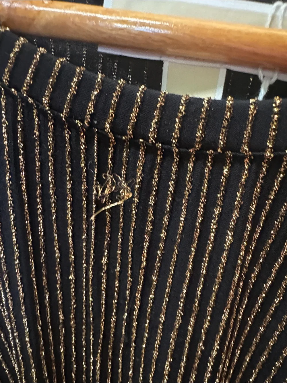 Michael Kors Black Sleeveless Cold-Shoulder Top with Gold Pinstripes